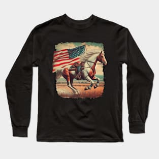 Patriotic Horse American Flag Horseback Riding Western Farm Long Sleeve T-Shirt